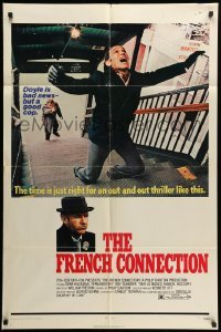 3p289 FRENCH CONNECTION 1sh '71 Gene Hackman in movie chase, directed by William Friedkin!