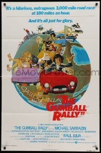 3p353 GUMBALL RALLY int'l 1sh '76 Michael Sarrazin, cool art of car racing around the world!