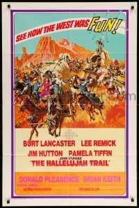 3p358 HALLELUJAH TRAIL 1sh '65 John Sturges, great wagon train art by Frank McCarthy!