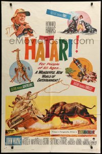 3p368 HATARI 1sh '62 Howard Hawks, artwork of John Wayne in Africa by Frank McCarthy!