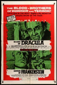 3p386 HORROR OF FRANKENSTEIN/SCARS OF DRACULA 1sh '71 with the blood-brothers of horror & terror!
