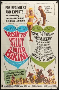 3p397 HOW TO STUFF A WILD BIKINI 1sh '65 Annette Funicello, Buster Keaton, motorcycle & bikini art