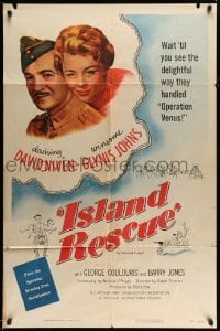 3p415 ISLAND RESCUE 1sh '52 portrait of dashing David Niven & sexy winsome Glynis Johns!