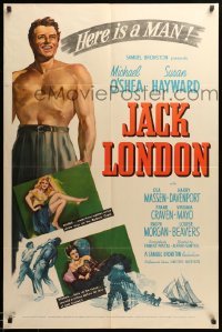 3p418 JACK LONDON 1sh '43 art of shirtless smiling Michael O'Shea, Susan Hayward!