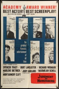 3p424 JUDGMENT AT NUREMBERG awards 1sh R62 Spencer Tracy, Judy Garland, Burt Lancaster, Dietrich!