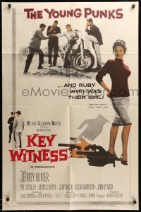 3p428 KEY WITNESS 1sh '60 motorcycle punk Dennis Hopper & Pat Crowley who was their girl!