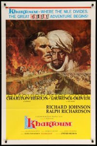 3p430 KHARTOUM style A 1sh '66 art of Charlton Heston & Laurence Olivier, great adventure