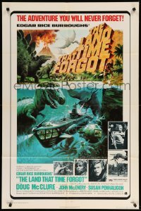 3p454 LAND THAT TIME FORGOT 1sh '75 Edgar Rice Burroughs, cool George Akimoto dinosaur art!