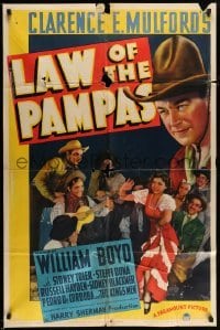 3p464 LAW OF THE PAMPAS style A 1sh '39 great images of William Boyd as Hopalong Cassidy!