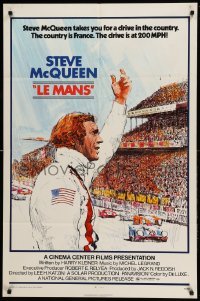 3p466 LE MANS 1sh '71 Tom Jung artwork of race car driver Steve McQueen waving at fans!