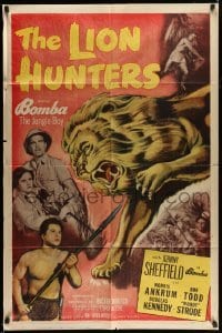 3p478 LION HUNTERS 1sh '51 Johnny Sheffield & Woody Strode w/Bomba in Africa!