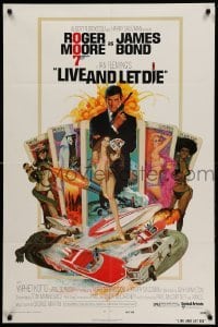 3p485 LIVE & LET DIE West Hemi 1sh '73 McGinnis art of Moore as Bond & sexy girls on tarot cards!