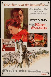 3p540 MIRACLE OF THE WHITE STALLIONS 1sh '63 Walt Disney, Lipizzaner stallions & soldiers art!