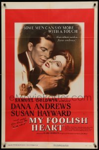 3p556 MY FOOLISH HEART 1sh '50 close up of Susan Hayward & Dana Andrews, written by J.D. Salinger!