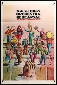 3p620 ORCHESTRA REHEARSAL 1sh '79 Federico Fellini's Prova d'orchestra, cool Bonhomme art!