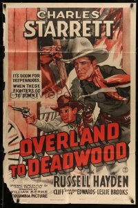 3p631 OVERLAND TO DEADWOOD 1sh '42 cool western cowboy images of Charles Starrett & Hayden!