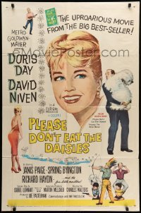 3p659 PLEASE DON'T EAT THE DAISIES 1sh '60 art of pretty smiling Doris Day, David Niven w/dog
