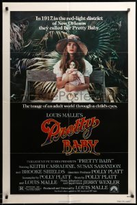 3p676 PRETTY BABY 1sh '78 directed by Louis Malle, young Brooke Shields sitting with doll!