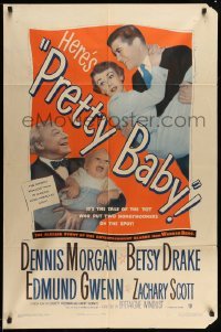 3p675 PRETTY BABY 1sh '50 Dennis Morgan, Betsy Drake, the tot who put honeymooners on the spot!