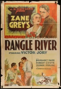 3p694 RANGLE RIVER 1sh '39 from Zane Grey's novel, great art of Victor Jory, Margaret Dare!