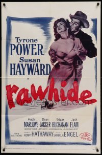 3p695 RAWHIDE 1sh R56 Tyrone Power & pretty Susan Hayward in western action!