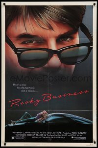 3p710 RISKY BUSINESS 1sh '83 classic close up art of Tom Cruise in cool shades by Drew Struzan!