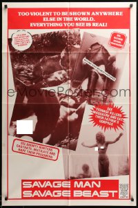 3p731 SAVAGE MAN SAVAGE BEAST 1sh '78 too violent to be shown anywhere else, eating corpses!