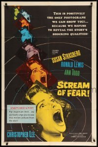 3p740 SCREAM OF FEAR 1sh '61 Hammer, classic terrified Susan Strasberg horror image!