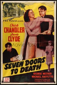 3p753 SEVEN DOORS TO DEATH 1sh '44 Elmer Clifton, Chick Chandler & sexy June Clyde!