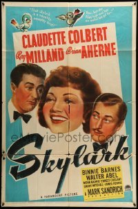 3p777 SKYLARK style A 1sh '41 Claudette Colbert, Ray Milland, Aherne, written by Samson Raphaelson