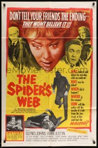 3p795 SPIDER'S WEB 1sh '61 Glynis Johns, written by Agatha Christie, cool image!