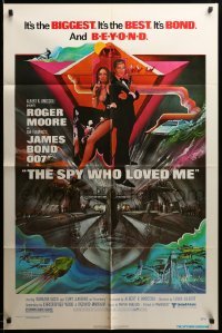 3p805 SPY WHO LOVED ME 1sh '77 cool art of Roger Moore as James Bond by Bob Peak!