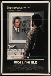 3p821 STEPFATHER 1sh '86 psycho killer Terry O'Quinn at mirror wondering, Who am I here!