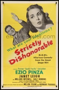 3p831 STRICTLY DISHONORABLE 1sh '51 what are Ezio Pinza's intentions toward Janet Leigh?