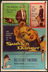 3p838 SUDDEN DANGER 1sh '56 sexy Beverly Garland, William Wild Bill Elliot, Tom Drake