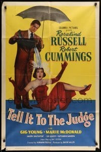 3p869 TELL IT TO THE JUDGE 1sh '49 Robert Cummings dumps water on Rosalind Russell!