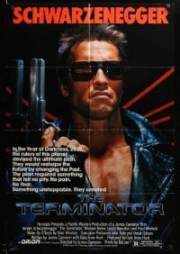 3p877 TERMINATOR 1sh '84 classic image of cyborg Arnold Schwarzenegger, no border design!