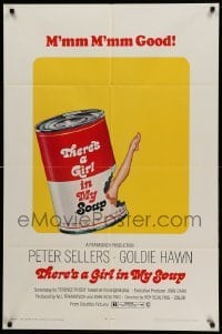 3p890 THERE'S A GIRL IN MY SOUP 1sh '71 Peter Sellers, Goldie Hawn, great Campbell's soup can art!