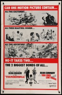3p913 THUNDERBALL/YOU ONLY LIVE TWICE 1sh '71 Sean Connery's two biggest James Bonds of all!
