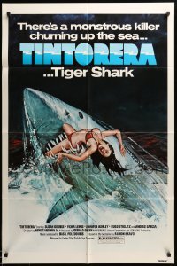 3p916 TINTORERA 1sh '77 best monstrous killer tiger shark horror artwork!