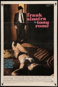 3p926 TONY ROME 1sh '67 detective Frank Sinatra w/gun & sexy near-naked girl on bed!