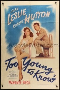 3p927 TOO YOUNG TO KNOW 1sh '45 full-length image of sexy Joan Leslie, Robert Hutton!