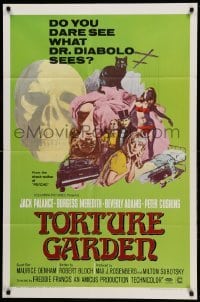 3p929 TORTURE GARDEN 1sh '67 written by Psycho Robert Bloch do you dare see what Dr. Diabolo sees?