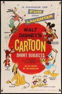 3p962 WALT DISNEY'S CARTOON SHORT SUBJECTS 1sh '65 Goofy, Mickey, Donald Duck, Pluto, Chip & Dale!