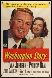3p964 WASHINGTON STORY 1sh '52 great close up image of Van Johnson & Patricia Neal!