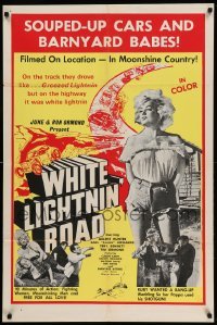 3p974 WHITE LIGHTNIN' ROAD 1sh '65 stock car racing & sexy barnyard babes in moonshine country!