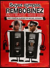 3r074 BE KIND REWIND French 1p '08 wacky different image of Jack Black & Mos Def on VHS tapes!