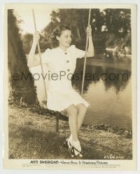 3s044 ANN SHERIDAN 8.25x10 still '40s great smiling portrait on a rope swing by lake!