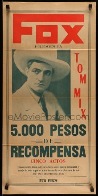3t672 DAREDEVIL'S REWARD Argentinean 14x28 '28 completely different image of Tom Mix, rare!