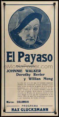 3t694 CLOWN Argentinean 14x28 '27 completely different image of clown William V. Mong, rare!